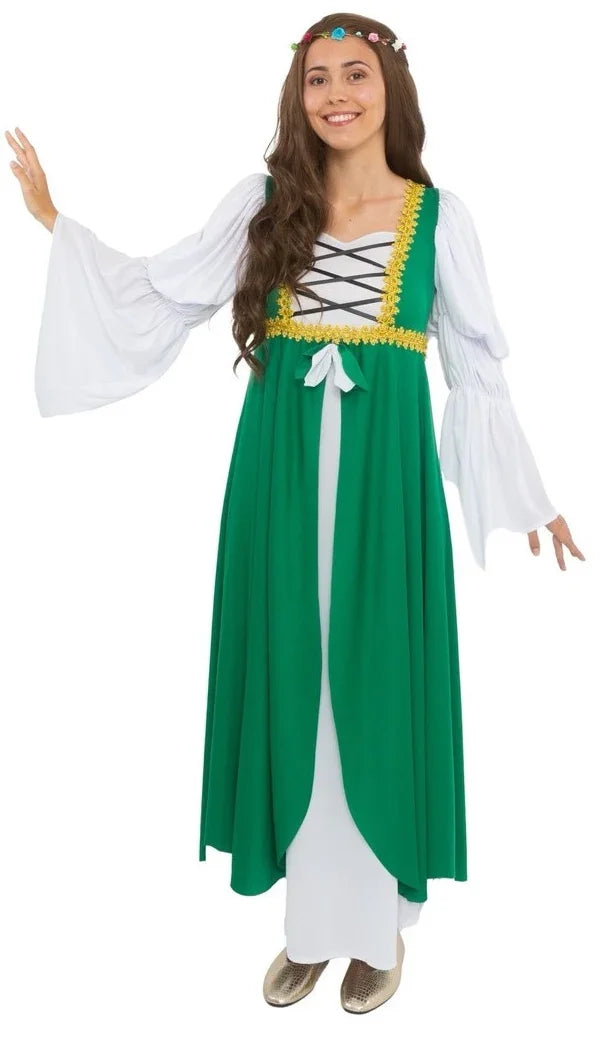 Disfraz de Doncella Medieval Verde para Mujer Princesas y Damas Medievales El Rey del Carnaval