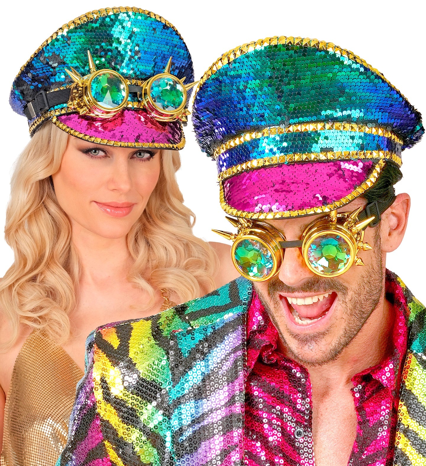 Gorra de Capitán Multicolor con Lentejuelas y Gafas Steampunk Sombreros y Gorros Widmann