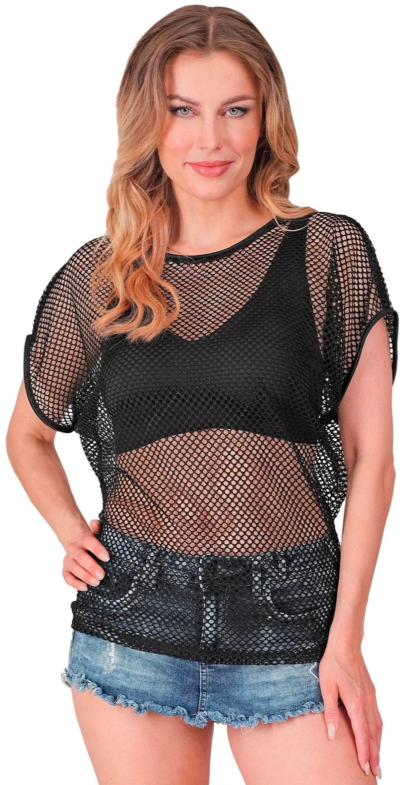 Camiseta de Rejilla Negra Estilo Años 80 Años 80 Widmann