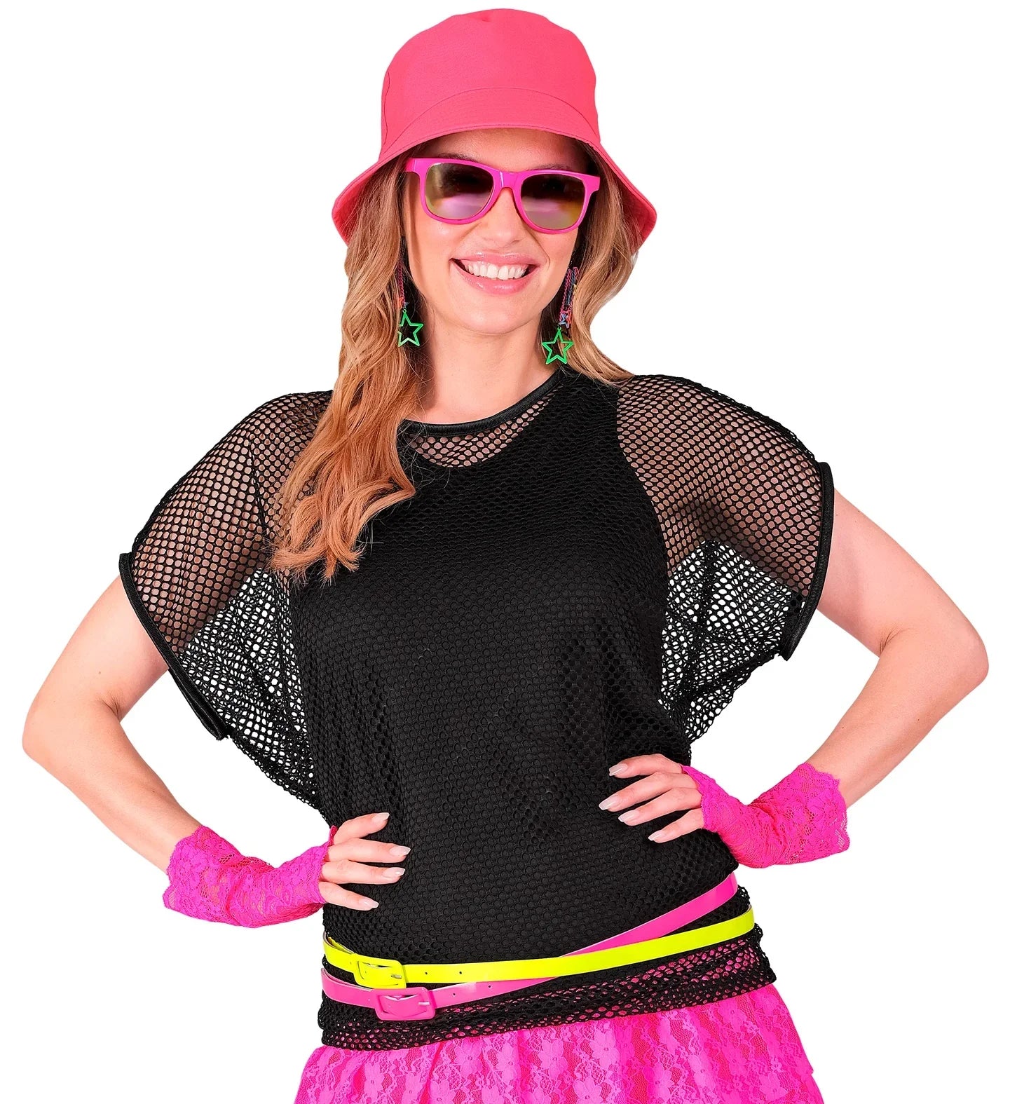 Camiseta de Rejilla Negra Estilo Años 80 Años 80 Widmann