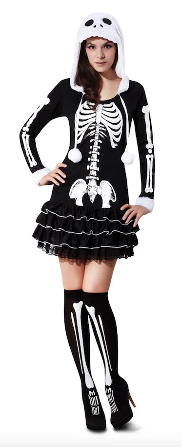 Disfraz de Esqueleto con Capucha para Mujer Halloween Viving