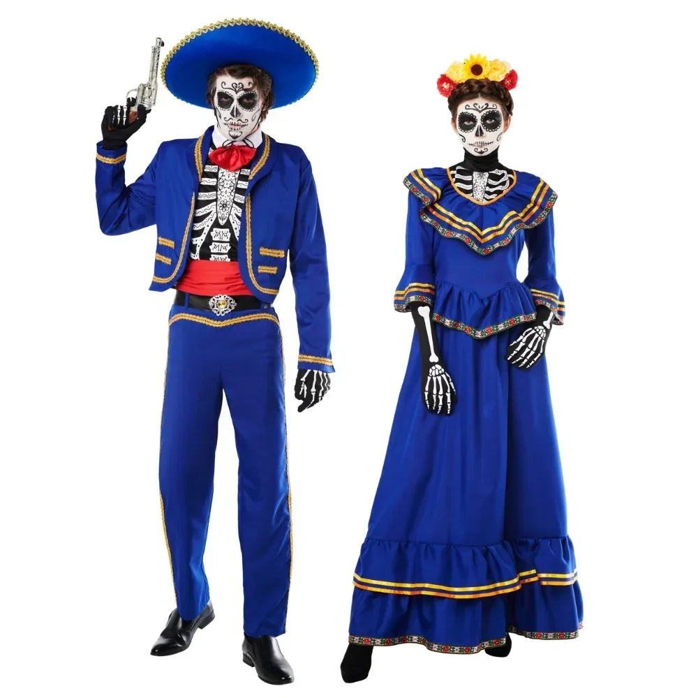 Disfraces en Pareja de Catrín y Catrina Azules Catrina Disfraces Simon