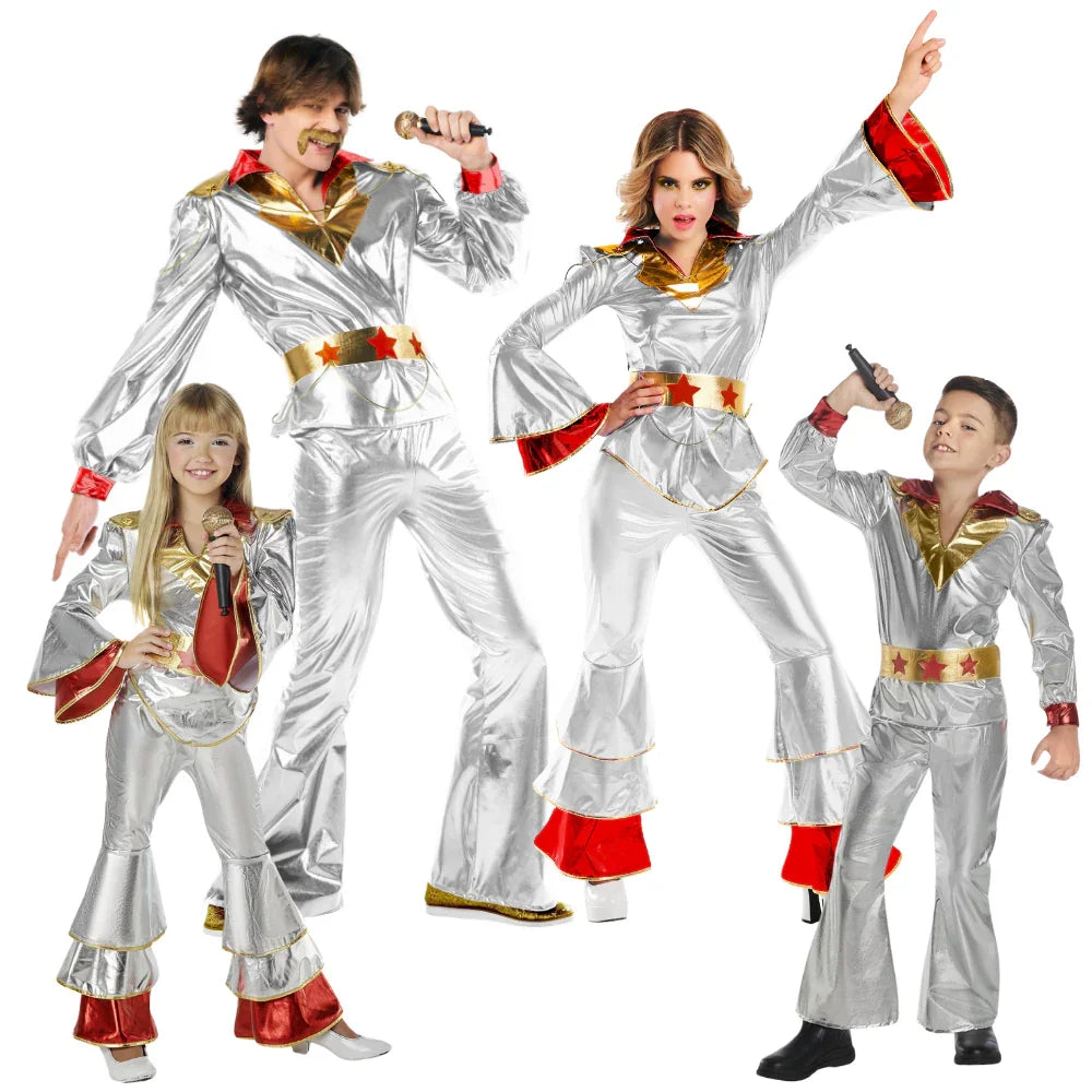 Disfraces para Grupo de Disco Años 70 Plateado y Rojo Discotequeros Disfraces Simon