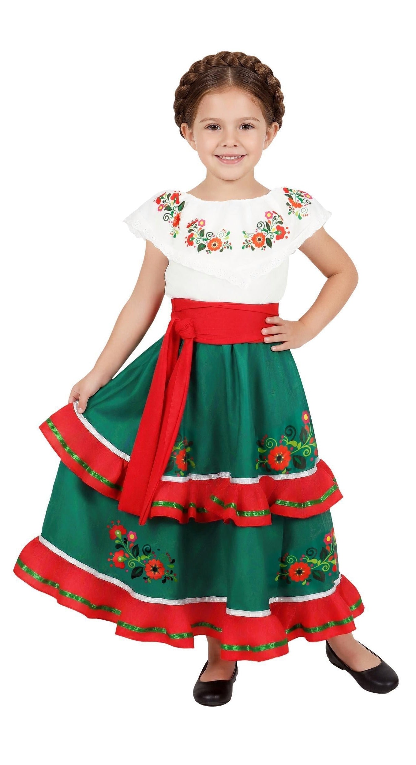 Costume messicano con gonna di colore verde per bambina