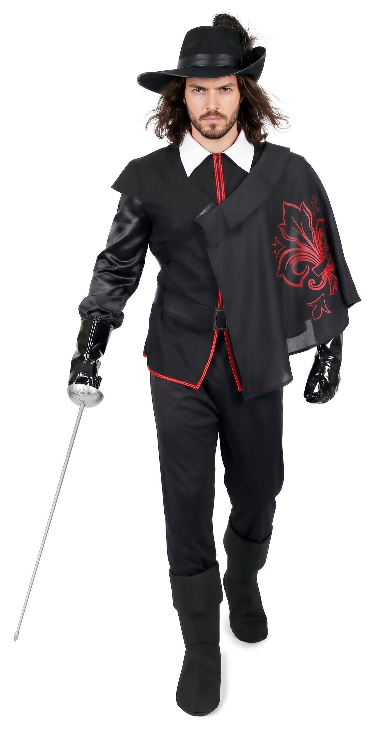 Costume da Moschettiere Nero e Rosso per Uomo